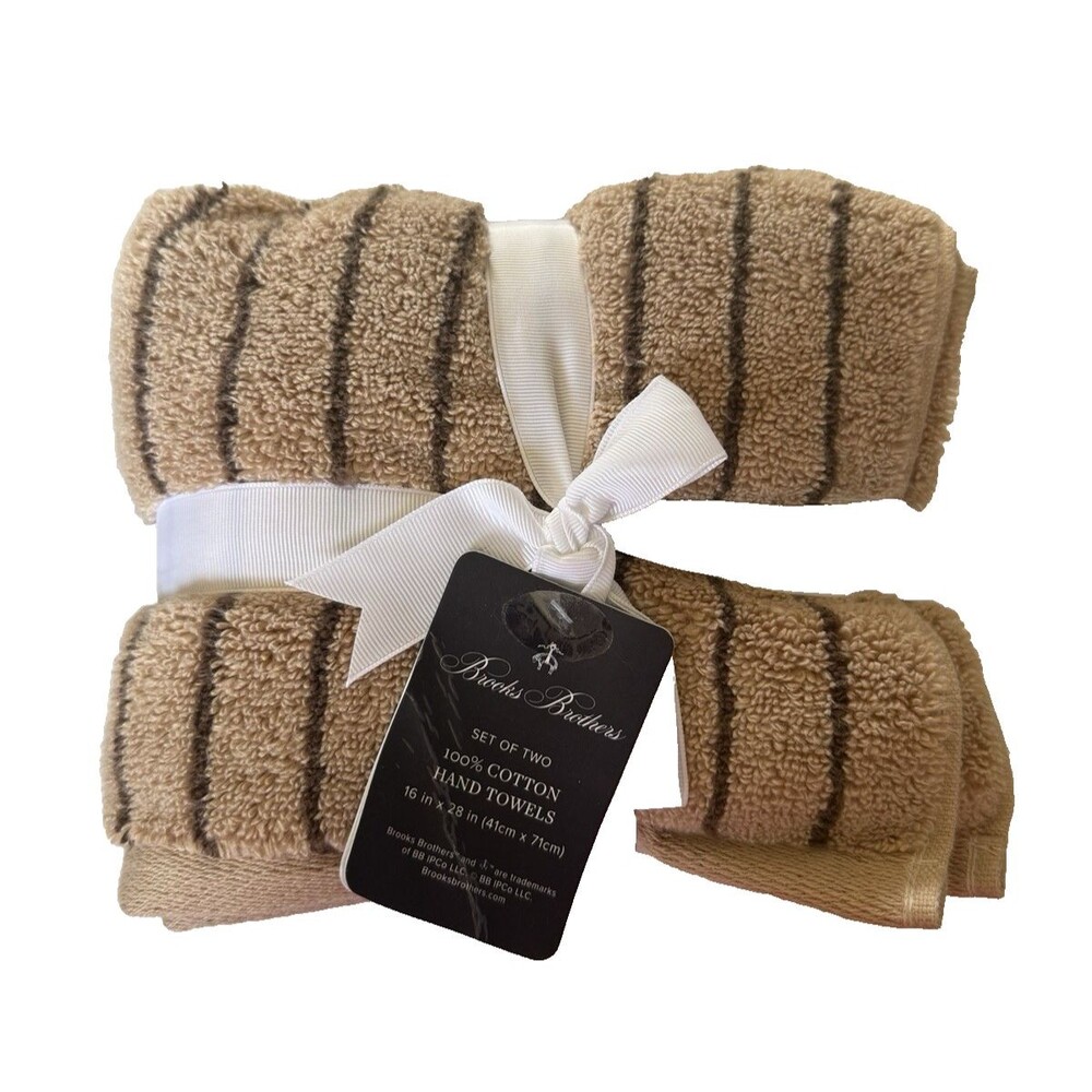 Brooks Brothers Hand Towels Set of 2 Thick Plush Luxury Cafe Au Lait Brown